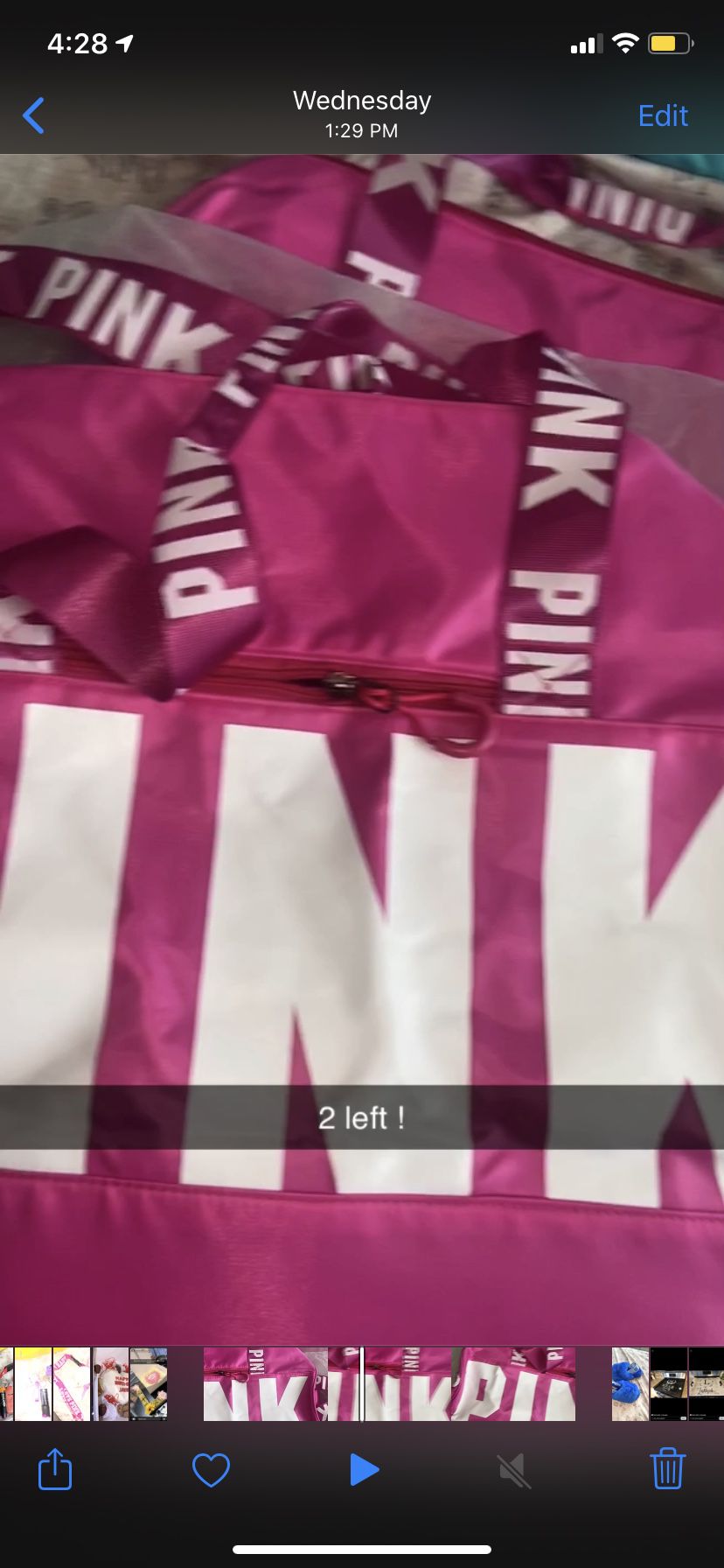 Pink duffle bag