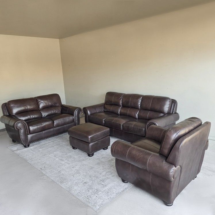 Leather Sofa, Loveseat, Chair, & Ottoman