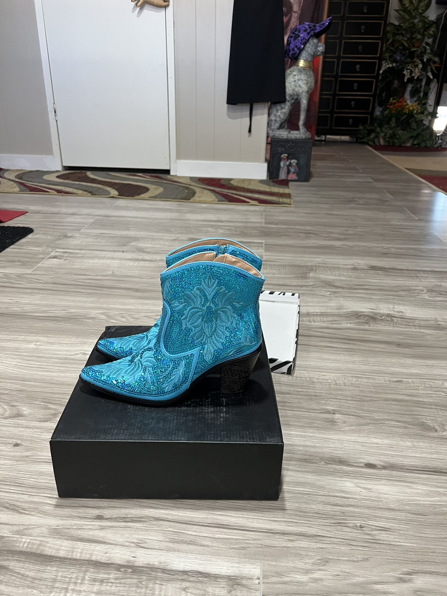 Blue Sparkling Half Cowgirl Boots.