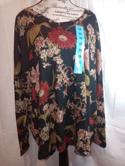 Well Worn Women's Plus Size 3XL Floral Long Sleeve Blouse Top