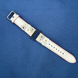 RARE: Genuine Coach Tea Rose Leather Apple Watch Band 38-41mm Chalk White