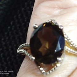 SMOKY QUARTZ STERLING RING. SIZE 6/EXTREMELY ORNATE. (R-94462)
