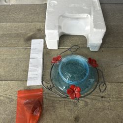 Glass Hummingbird Feeder Blue Red Flowers Par A Sol Approx 24oz