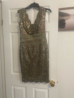 Gold Sequin Lace Bodycon Cocktail Dress