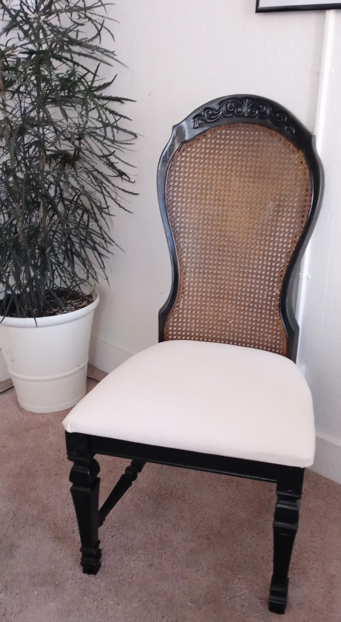 Cane and linen side chair