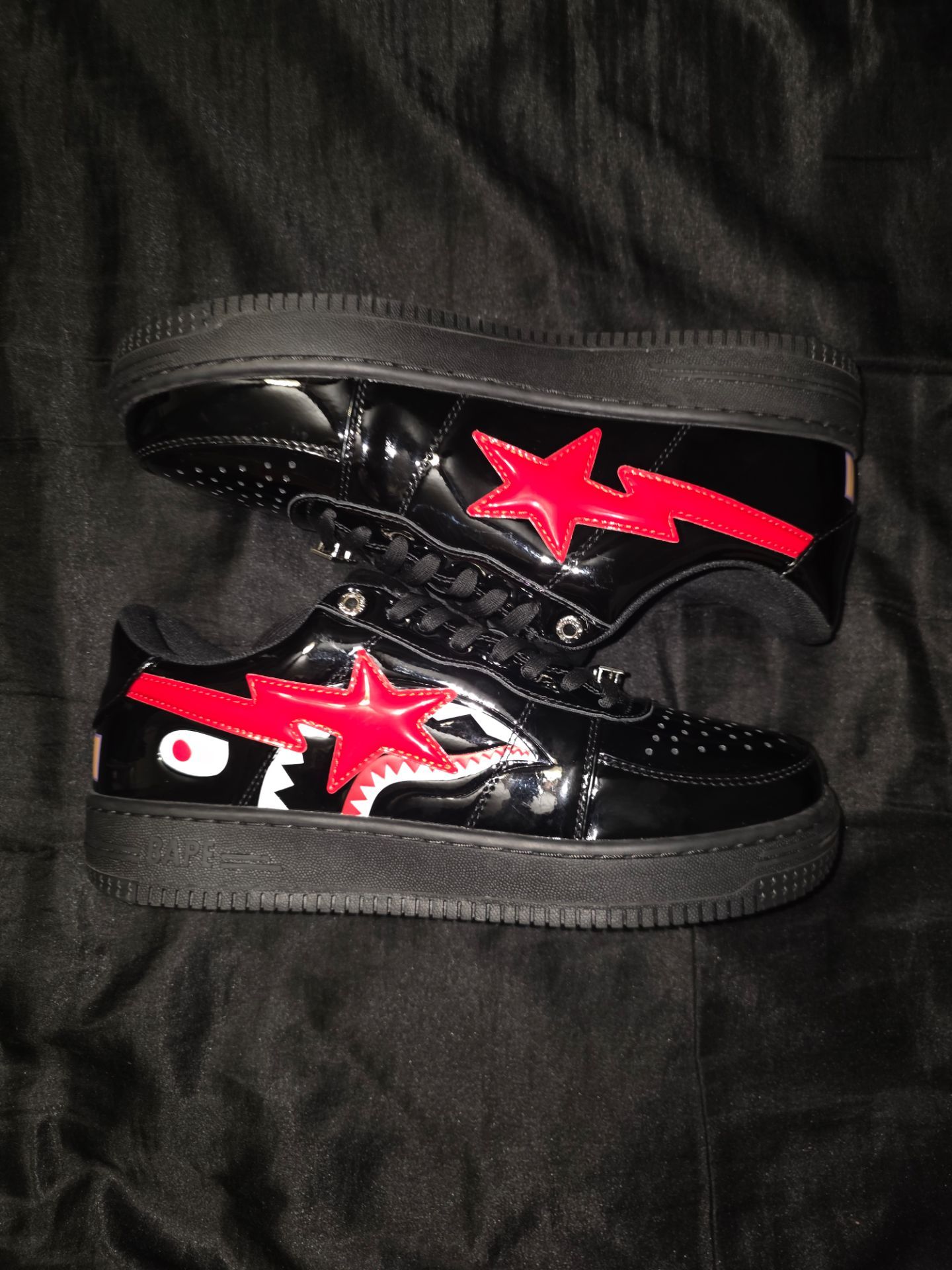 A Bathing Ape (BAPE) Bapesta Low "Black Shark Face", Size 8.5 & 9.5