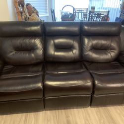 Sofa, Dark Brown, Naugahyde, Reclining Both Ends Drop Center