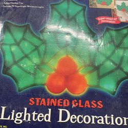 (2) Lighted Indoor Outdoor Holly Xmas Decorations 