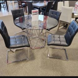  Round Top Glass And Black Chairs Dining Set 💥 Kitchen Set 👍