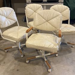 White Padded Rolling Dining Chair Set (4)