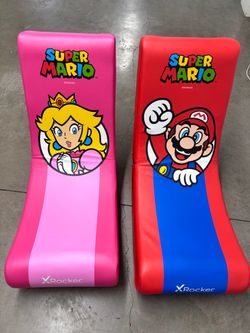 X Rocker Super Mario & Princess Peach Foldable Floor Gaming Chairs Nintendo Lot