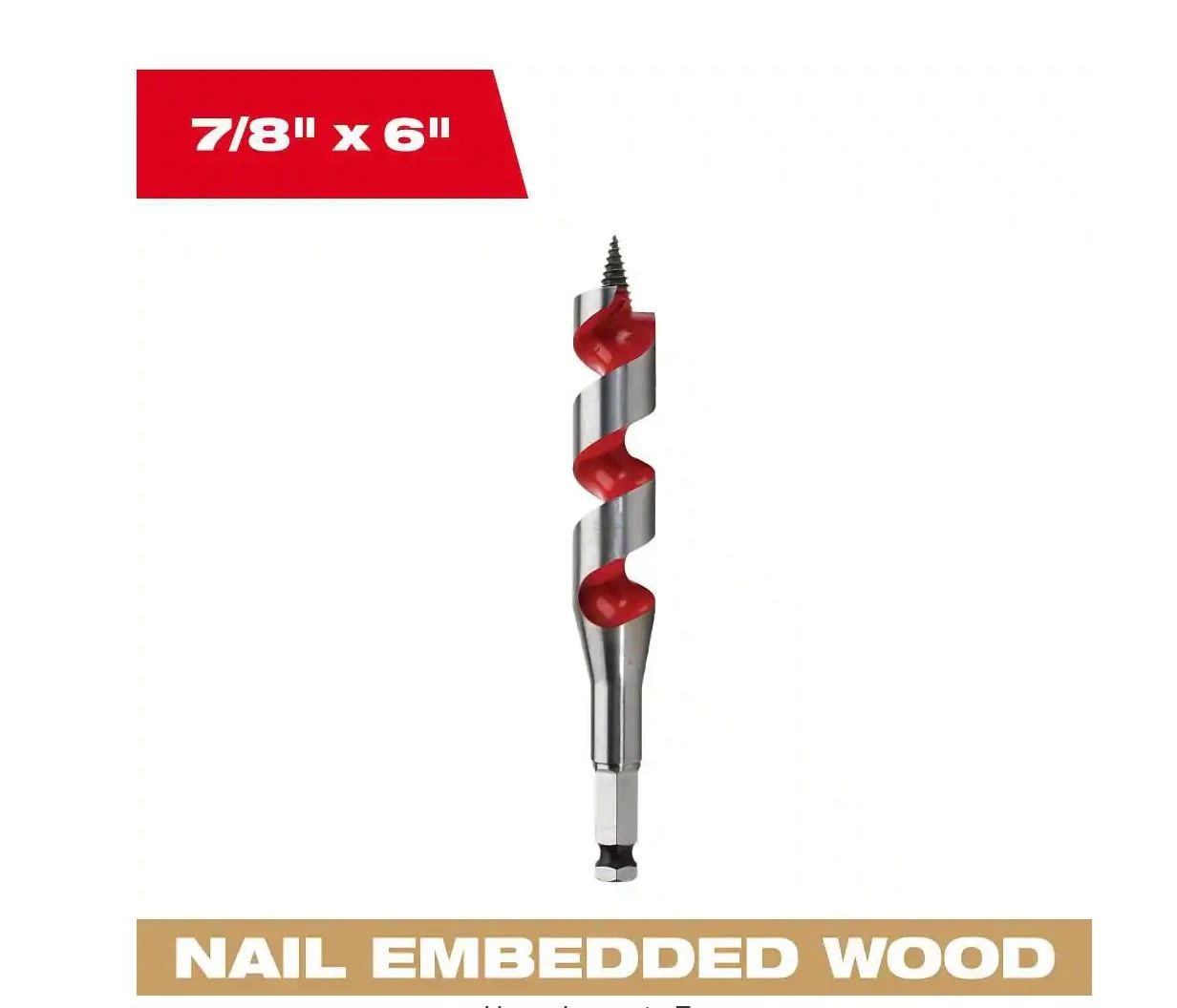 Milwaukee 48-13-0873 Hardened Impact Rated Shank Ship Auger Bit, 7/8" x 6"