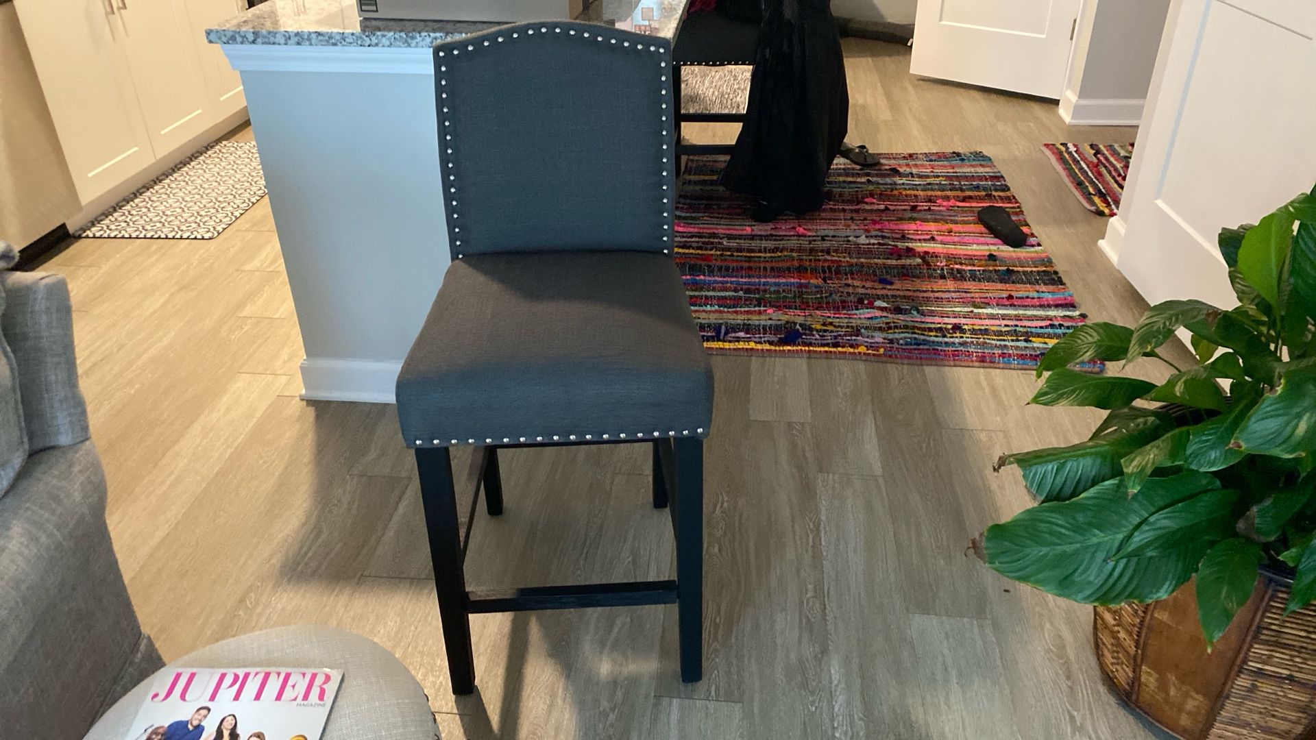 2 Grey Studded Bar Stools