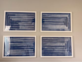 4 Framed Blue Lines Art Work