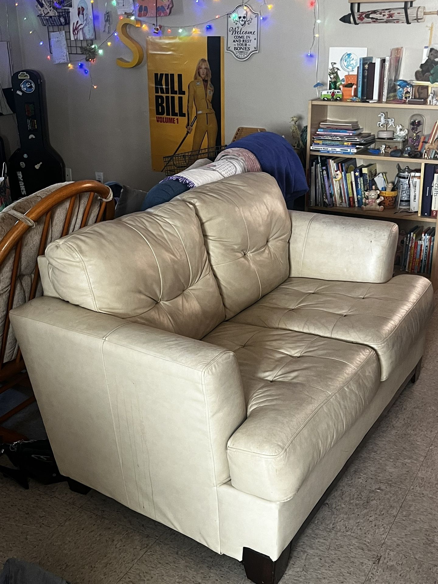 Leather Loveseat, Off white