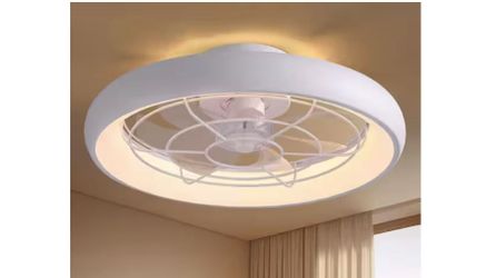 WDETR 20 in. Indoor Modern White Low Profile Flush Mount Ceiling Fan with Light and Remote NEW