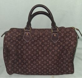 Louis Vuitton Mini Lin Speedy 30 Ebene Brown Handbag Satchel with Lock & 2 Keys