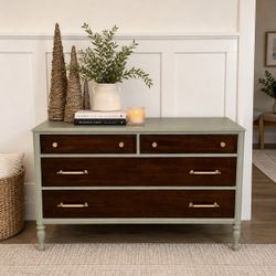 Sage Green & Wood 4 Drawer Dresser | Modern / Farmhouse Style