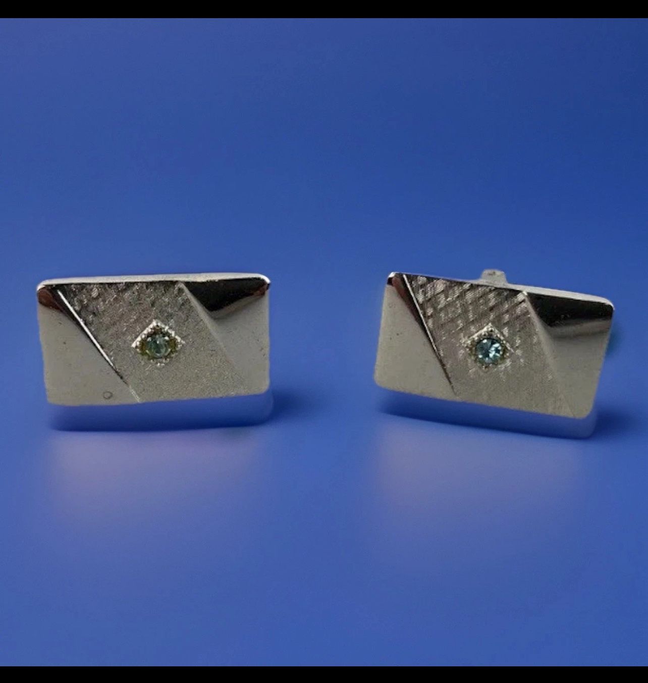 Sarah Coventry Silver Tone Blue Rhinestone Rectangular Cufflinks