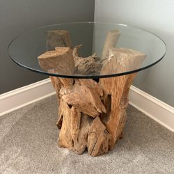 Tree Stump Glass Round Side Table