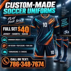 Custom Soccer Uniform Sets – Jersey, Shorts & Socks – $40