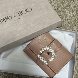 Jimmy Choo Brown Leather Wallet with Crystal Accent