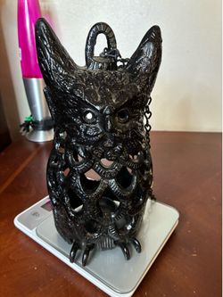 Vintage Cast Iron OWL Hanging Garden Lantern 10" Candle Holder Witchy