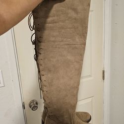 Thigh High Wide Calf Toupe Boots