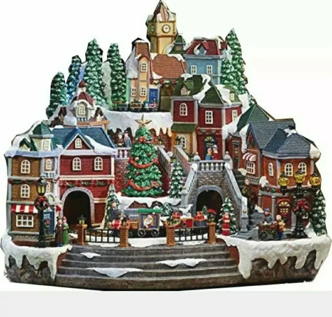 Christmas Village Animated with Lights Music and a Rotating Tree and Train