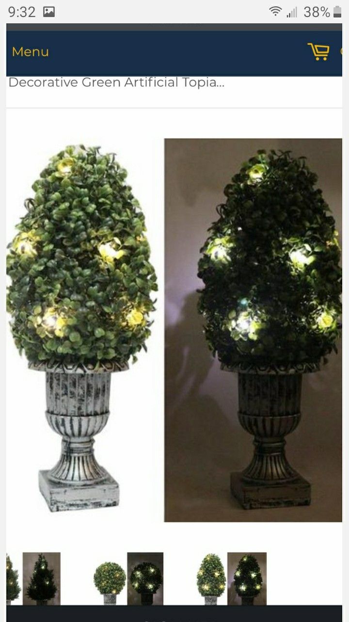 BRAND NEW 18"DECORATIVE GREEN ARTIFICAL TOPIARY TREE PLANT IN PLASTIC POT 1O LED LIGHTS FIRM $12 EACH