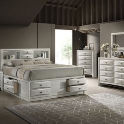 Only Bedroom Set 5pc Emily Storage White Queen🔥🚛😍