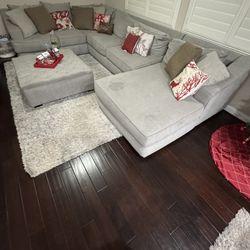 Big Sectional Couch With Ottoman And  Wood 36" Square Counter Height Set For 4