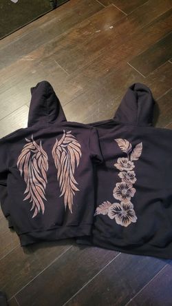 Flower and wings bleached hoodies