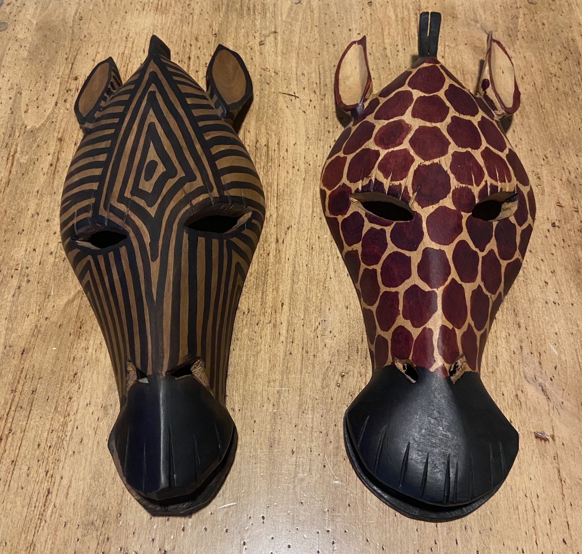 Giraffe & Zebra  Wood Masks - Wall Decor