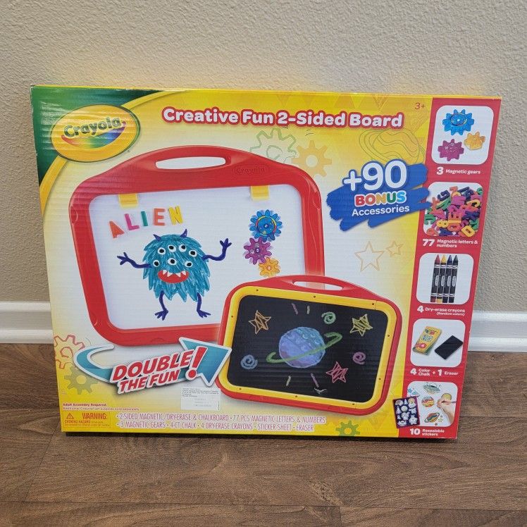 Crayola Creative Fun 2 Side Board Magnetic Gears Letters And Numbers Dry Erase Crayons Stickers Chalk NEW **SE HABLA ESPAÑOL**