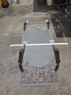 Glass Top Coffee Table with Wood Base