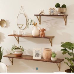 World Market Shelves Natural Wood With Golden Brackets 