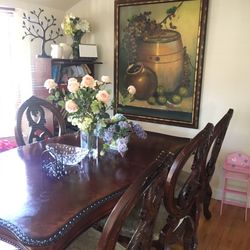 Elegant Solid Wood Dining Room Table with 8 Ornate Chairs