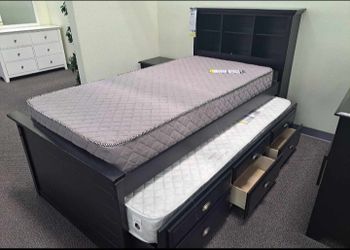 Twin/twin w/3 storage drawers and bookshelf set(mattress included:$619)