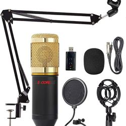 Live Sound Card Adjustable Mic Suspension Scissor Arm Metal Shock Mount and Double-Layer Pop Filter for Studio Recording & Broadcasting (Gold) 5 Core 