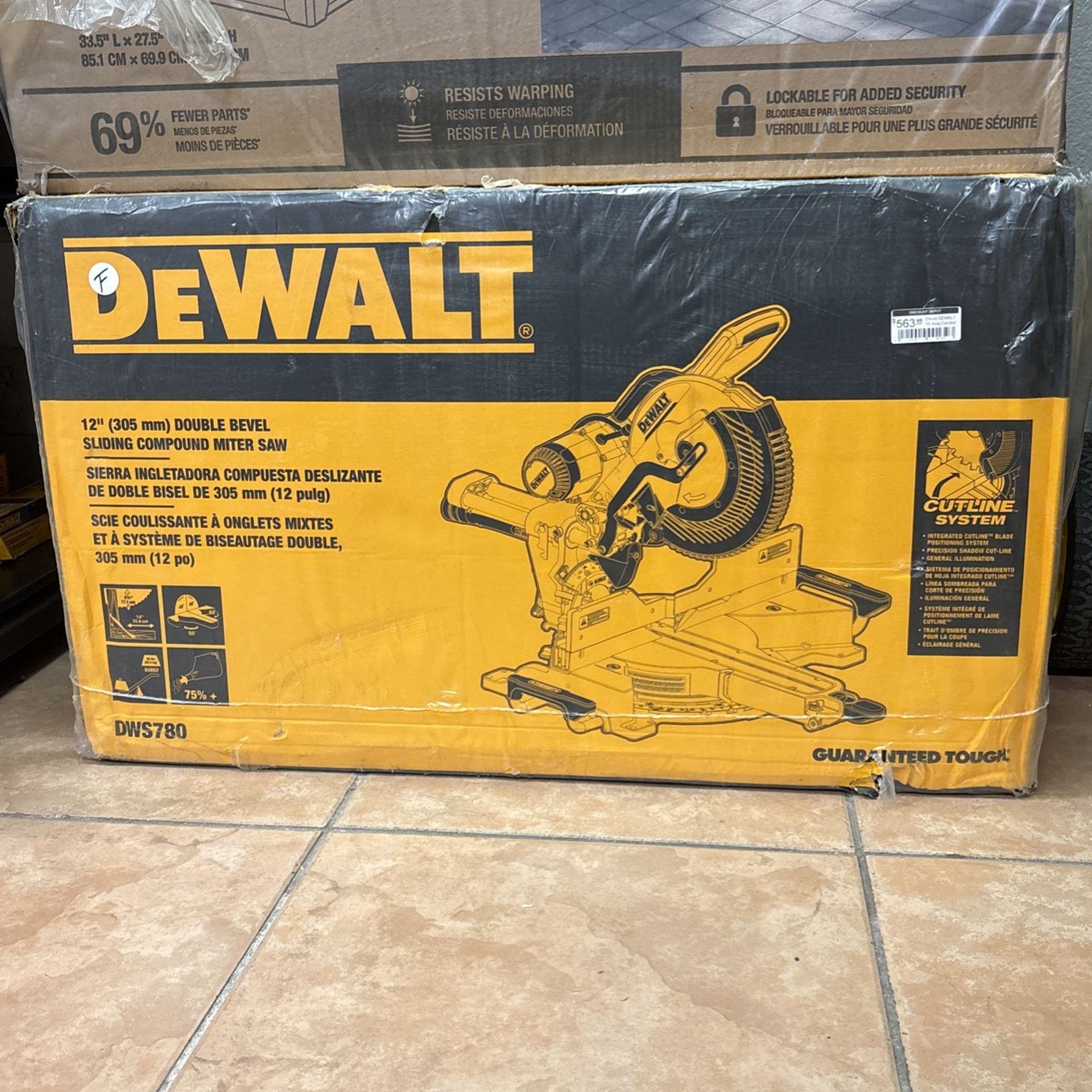 DEWALT 15 Amp Corded 12 in. Double Bevel Sliding Compound Miter Saw with XPS technology, Blade Wrench and Material Clamp