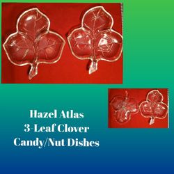 (2) Hazel Atlas Divided Clover Leaf Candy Nut Trinket Dishes c. 1950's