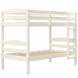 Better Homes & Gardens Solid Wood Twin-over-Twin Convertible Bunk Bed, Vanilla