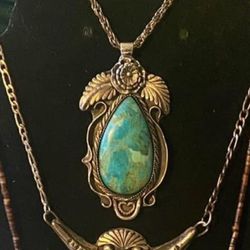 Gorgeous Natural Turquoise & Solid Sterling Silver Pendant