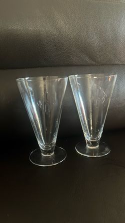 Vintage Mid-Century 1960s Set of 5 Pilsner Glasses, Monogrammed, brand new