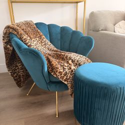 Teal Suede Chair And Stool 