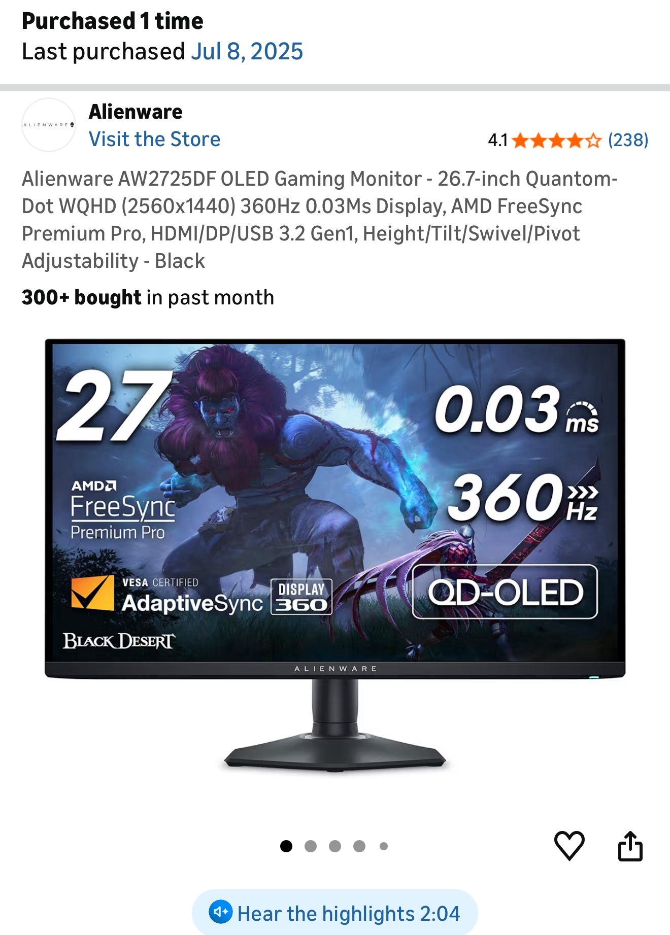 AW2725DF OLED Alienware Oled