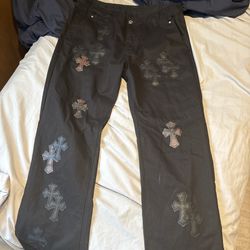 Black chrome heart jeans straight leg fit