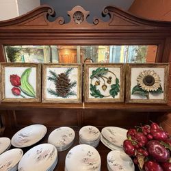 Vintage Ceramic Set Of Four Wall Art 12 By 12 Each One 
