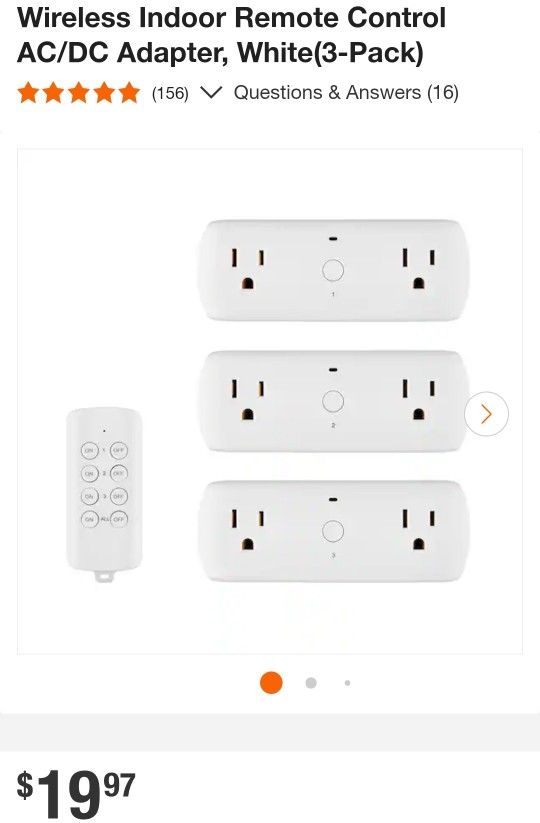 Wireless Indoor Remote Control AC/DC Adapter, White(3-Pack)